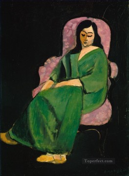 黒の背景に緑のドレスを着たローレット抽象フォービズム アンリ・マティス Oil Paintings